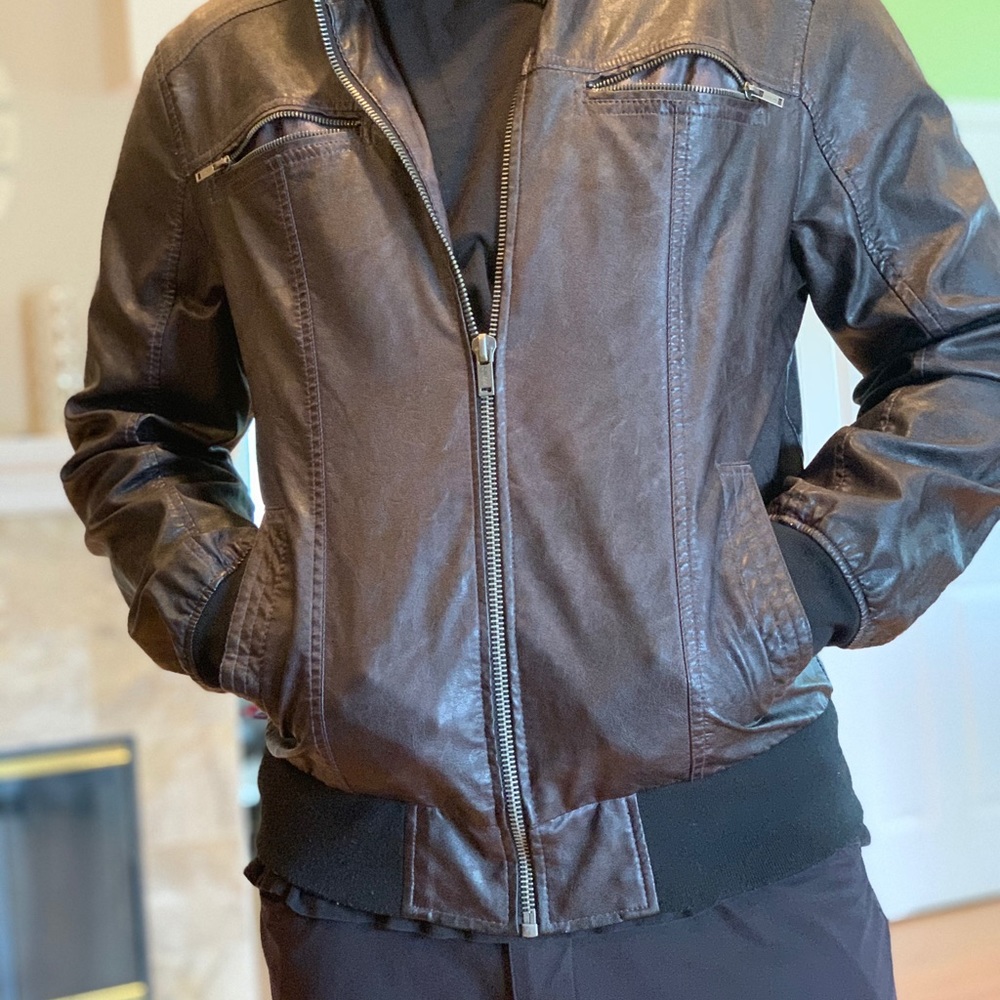 Guess Dark Brown/Black Faux Leather jacket.